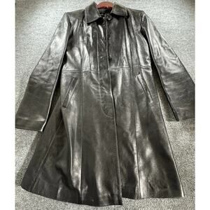 Vintage Black Leather Car Coat 3X Size 66 90s Matrix Minimalist 3/4 Italy